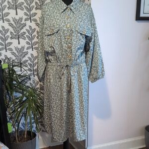 MPH Floral Button-Up Dress with Drawstring Waist